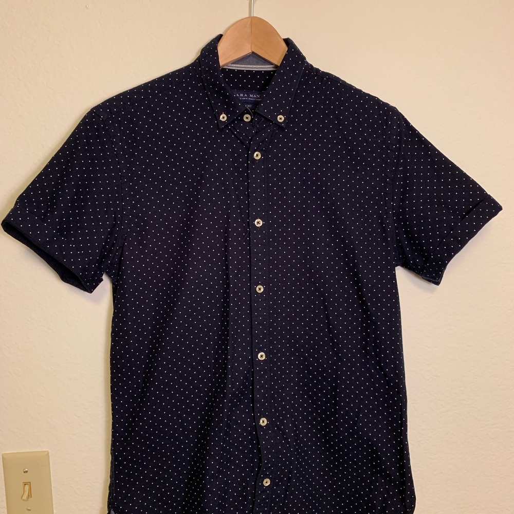 Zara Polka Dot Print Oxford Short Sleeve Shirt